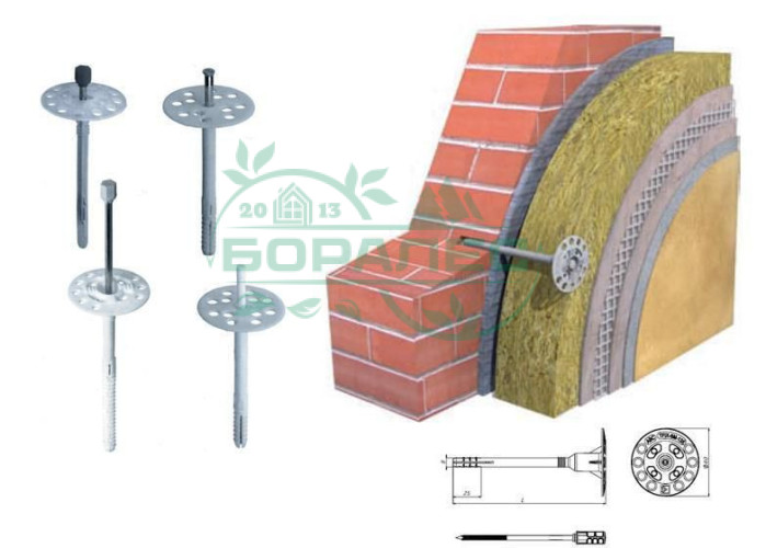 Дюбель для теплоизоляции (стальной гв.термоголовкой) IZL-T 10-160 (500шт)