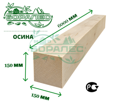 Брус обрезной из осины 150 х 150 х 6000