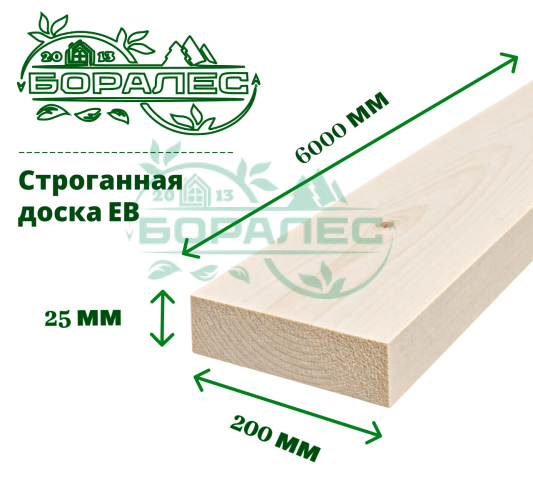 Доска строганная ЕВ 25 х 200 х 6000 мм