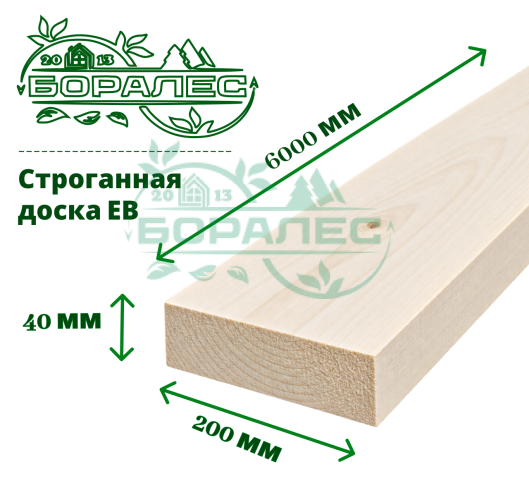 Доска строганная ЕВ 40 х 200 х 6000 мм