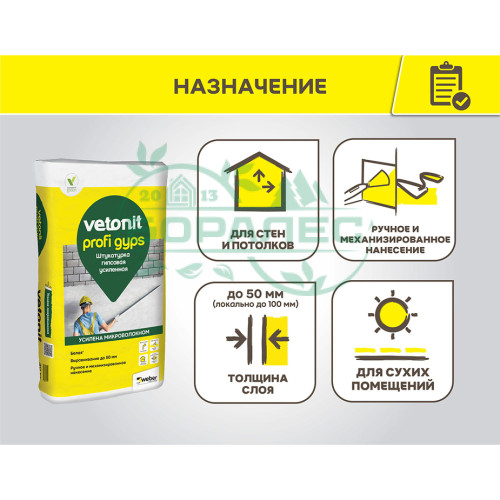 Штукатурка гипсовая Профи Гипс Ветонит Vetonit Profi Gyps белая 30кг